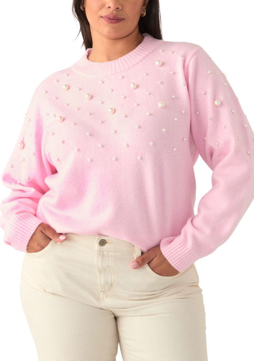 Plus Size Pearl Embellished Pullover Sweater
