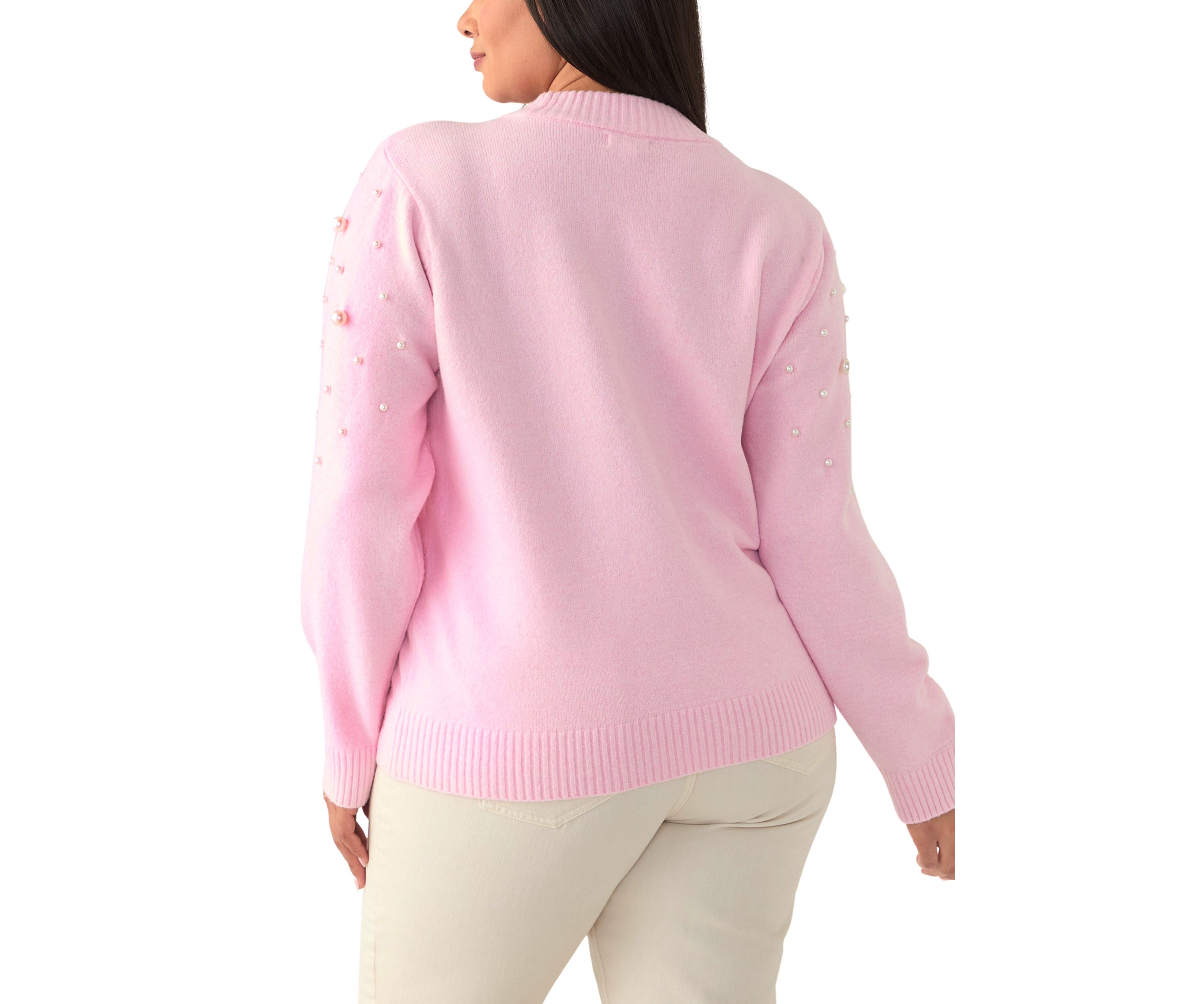Plus Size Pearl Embellished Pullover Sweater