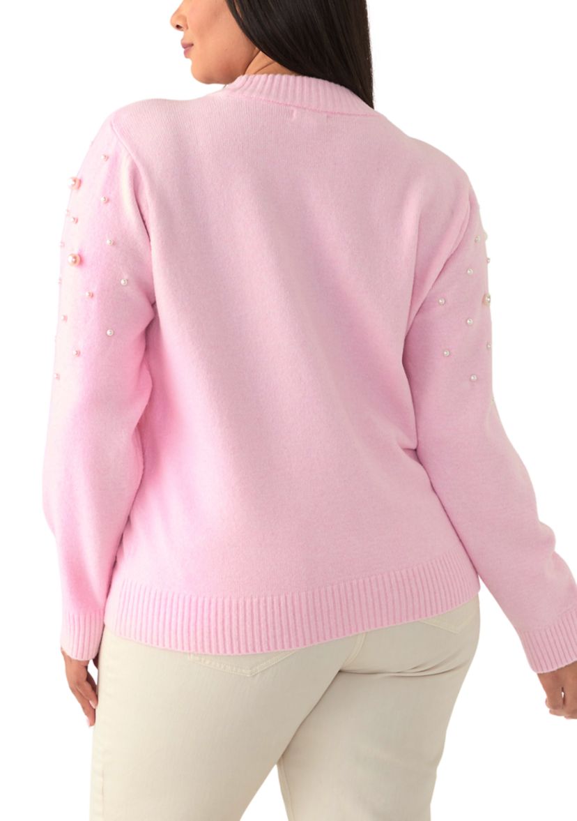 Plus Size Pearl Embellished Pullover Sweater