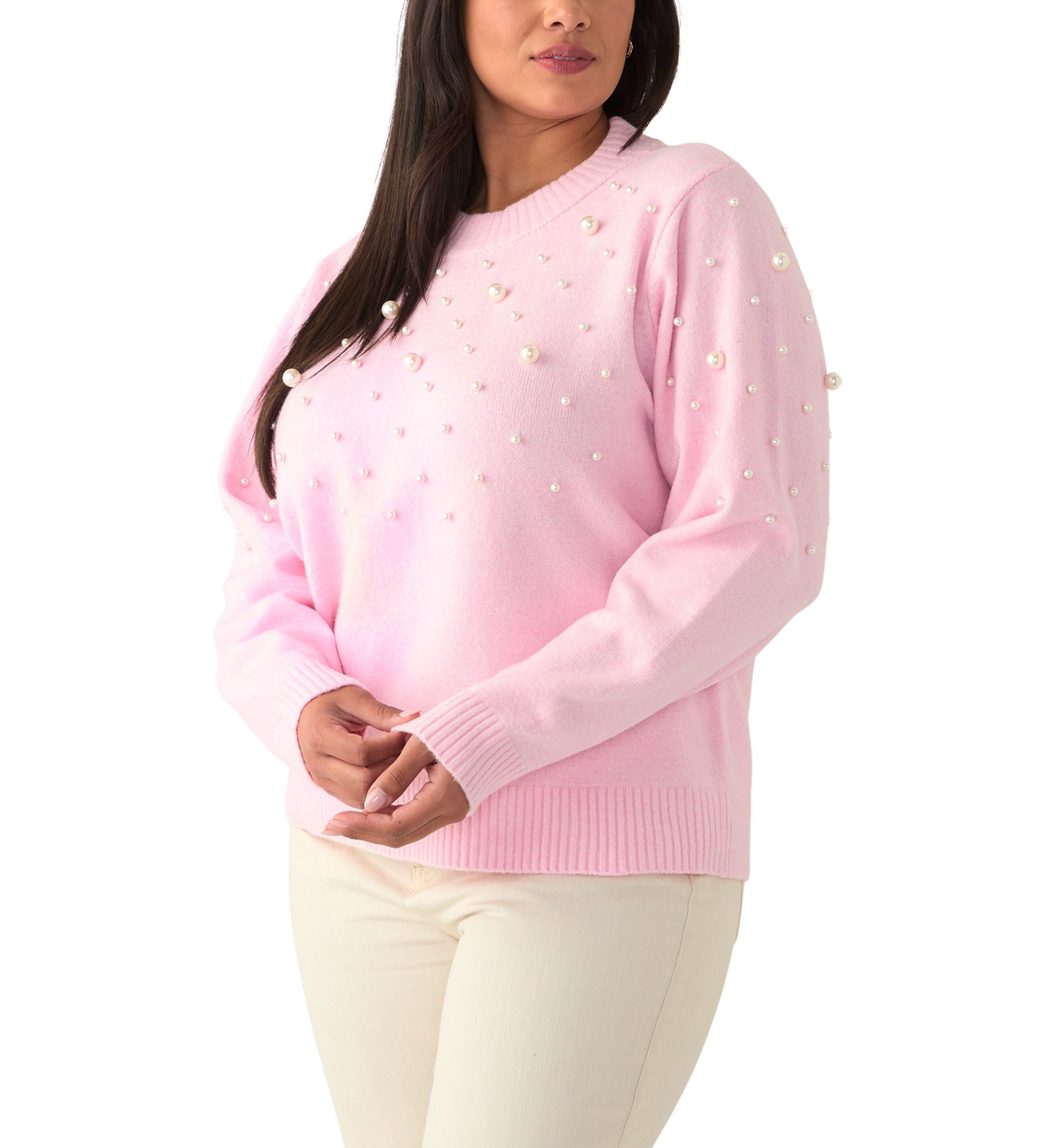 Plus Size Pearl Embellished Pullover Sweater