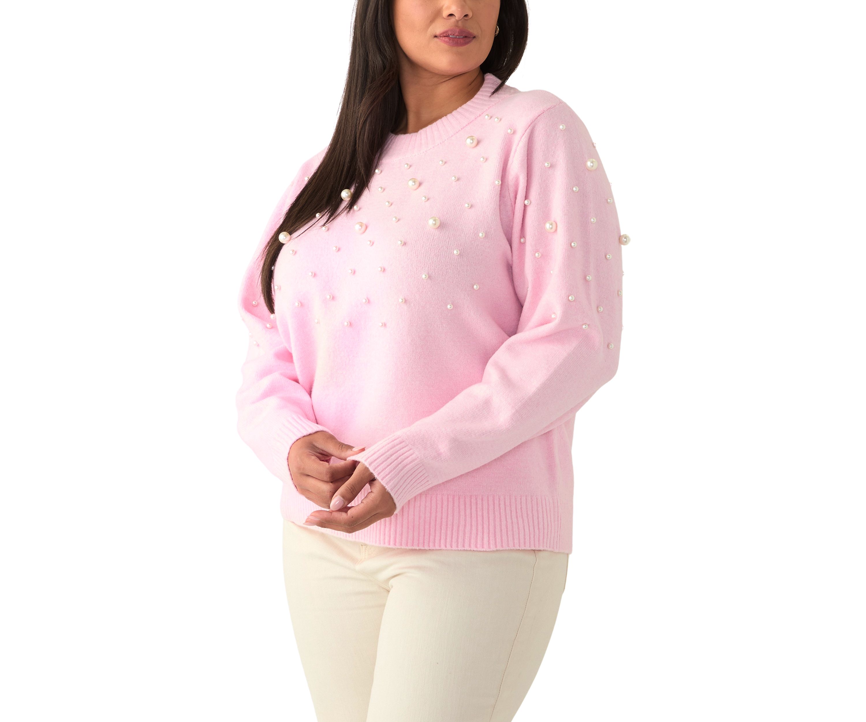Plus Size Pearl Embellished Pullover Sweater