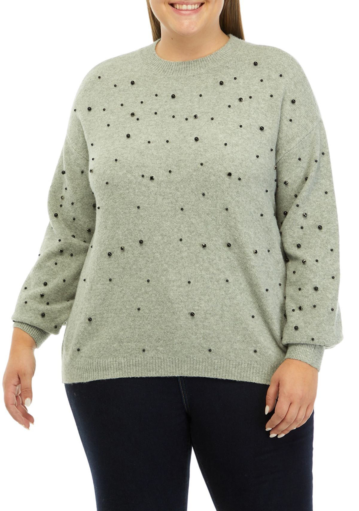 Plus Size Pearl Jeweled Sweater