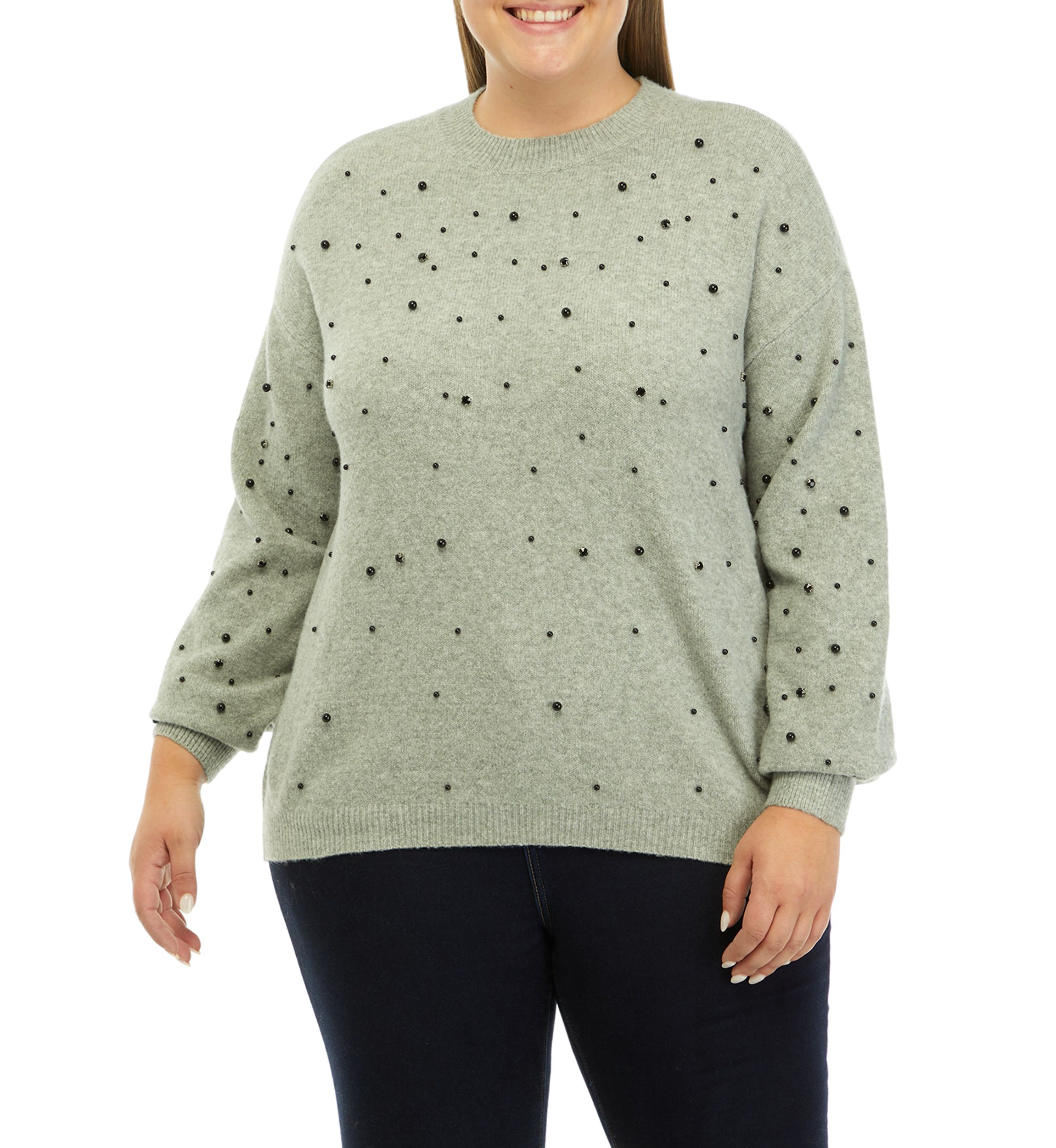 Plus Size Pearl Jeweled Sweater