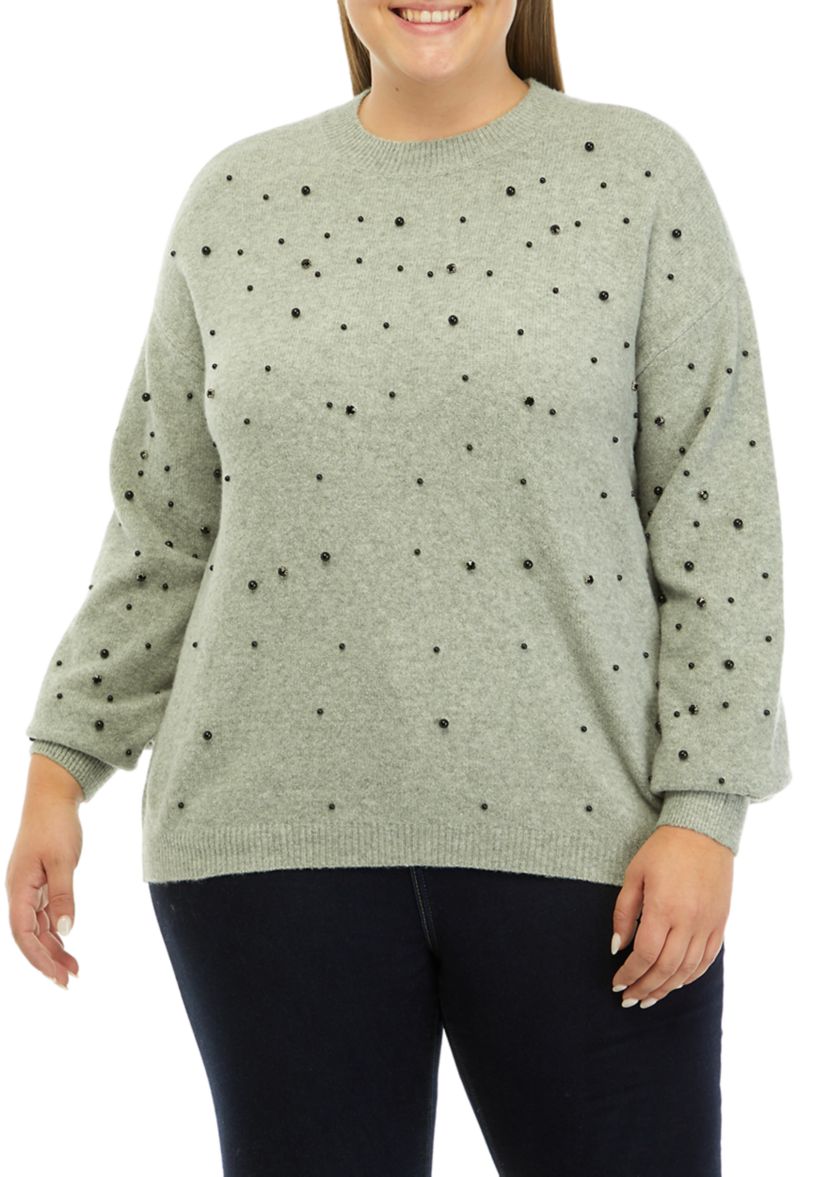 Plus Size Pearl Jeweled Sweater