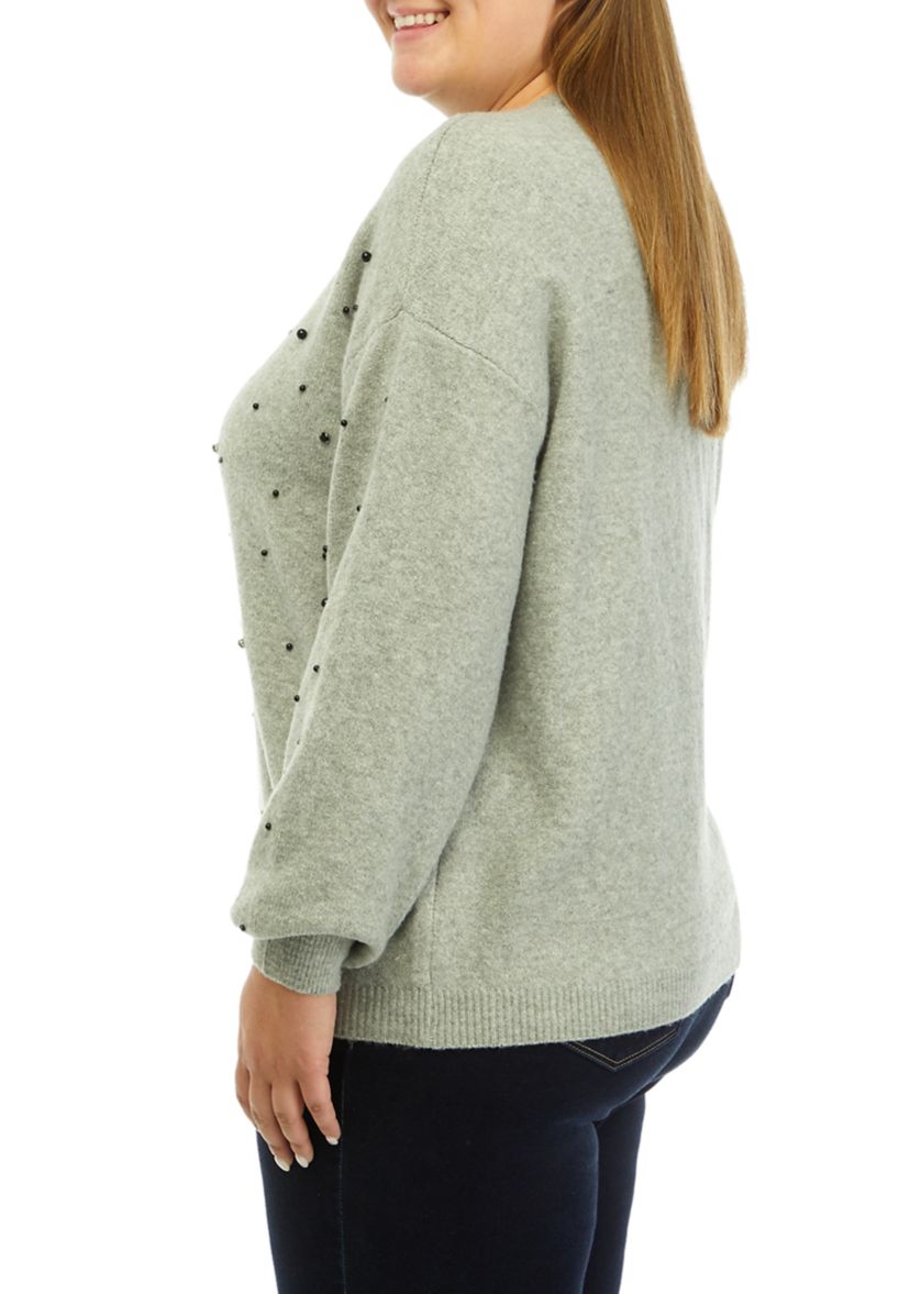 Plus Size Pearl Jeweled Sweater