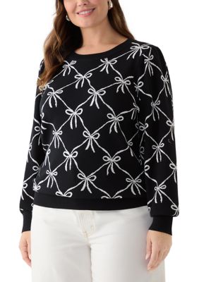 Crown & Ivy Women's Plus Size Puff Sleeve Intarsia Sweater, Black, 3X