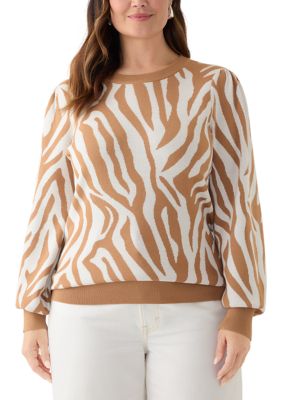 Crown & Ivy Women's Plus Size Puff Sleeve Intarsia Sweater, 3X