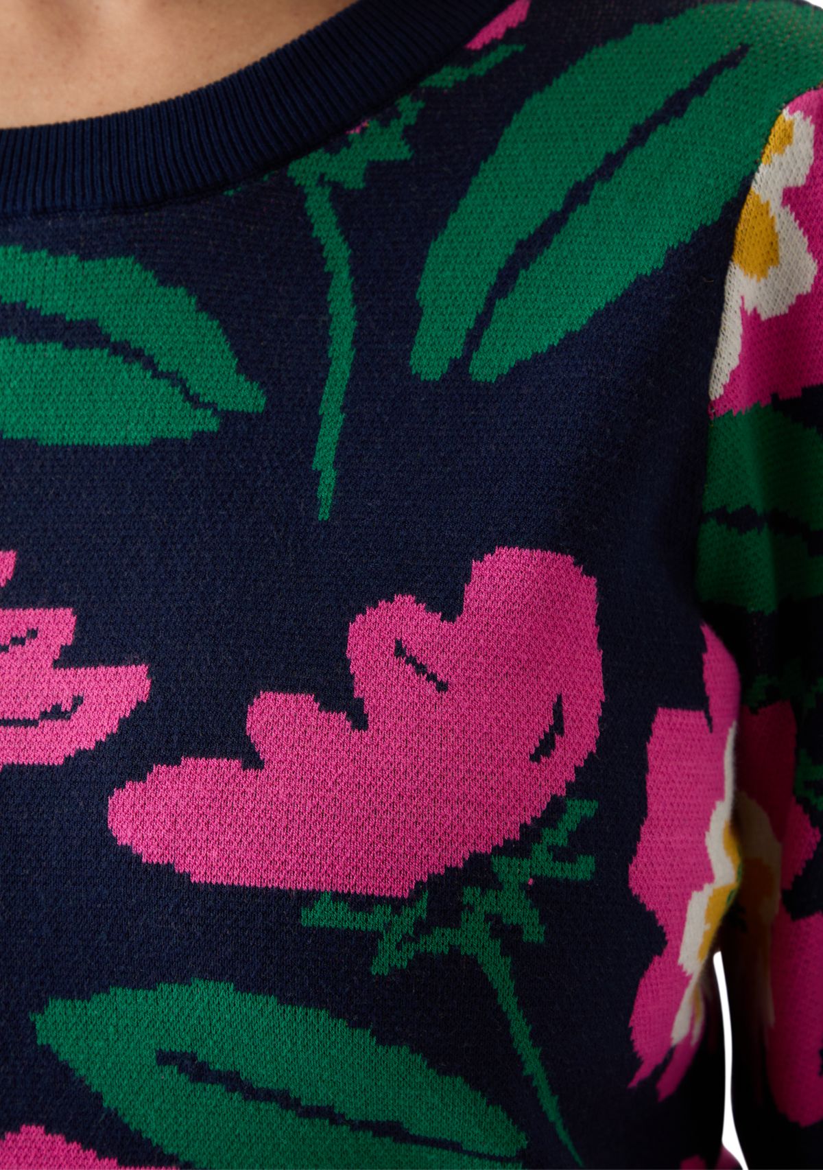 Plus Size Puff Sleeve Intarsia Sweater