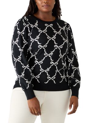 Crown & Ivy Women's Plus Size Puff Sleeve Intarsia Sweater