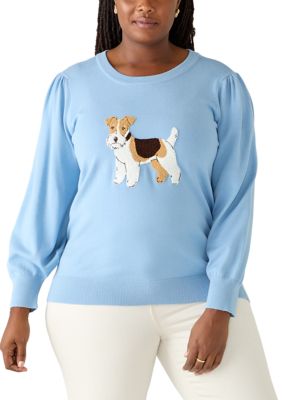 Crown & Ivy Women's Plus Size Puff Sleeve Intarsia Sweater