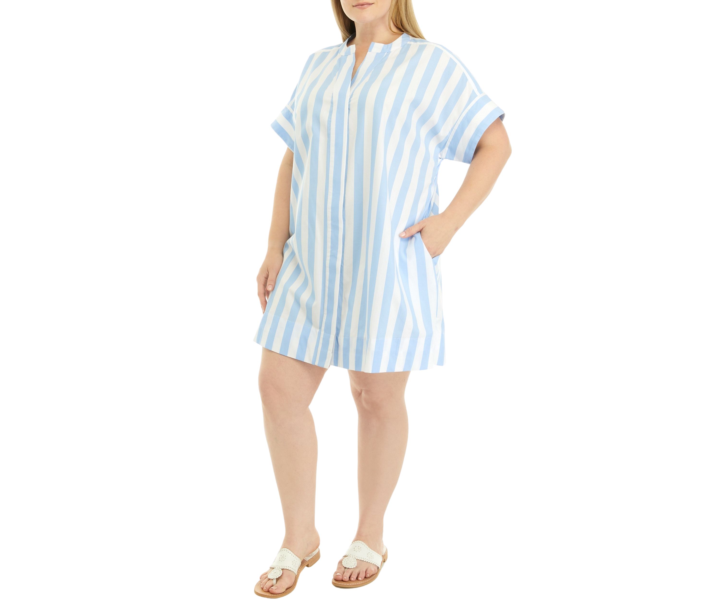 Plus Size Short Sleeve Striped Popover Dress
