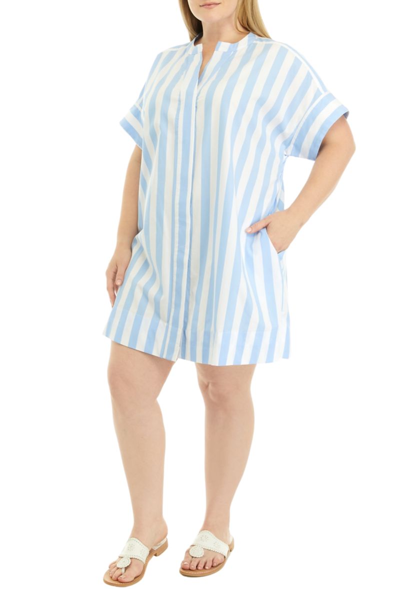 Plus Size Short Sleeve Striped Popover Dress