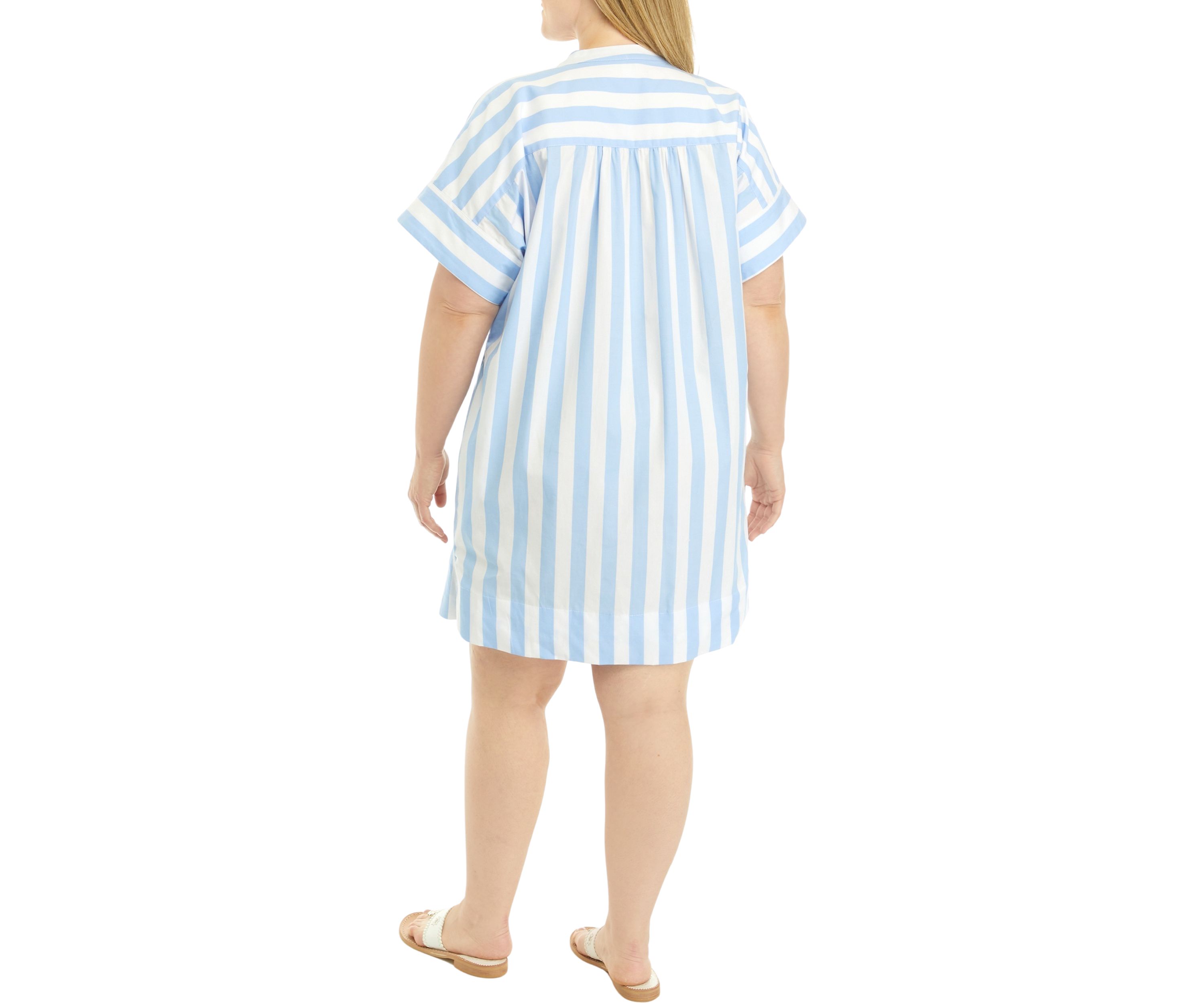 Plus Size Short Sleeve Striped Popover Dress