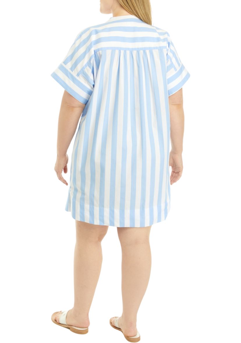 Plus Size Short Sleeve Striped Popover Dress