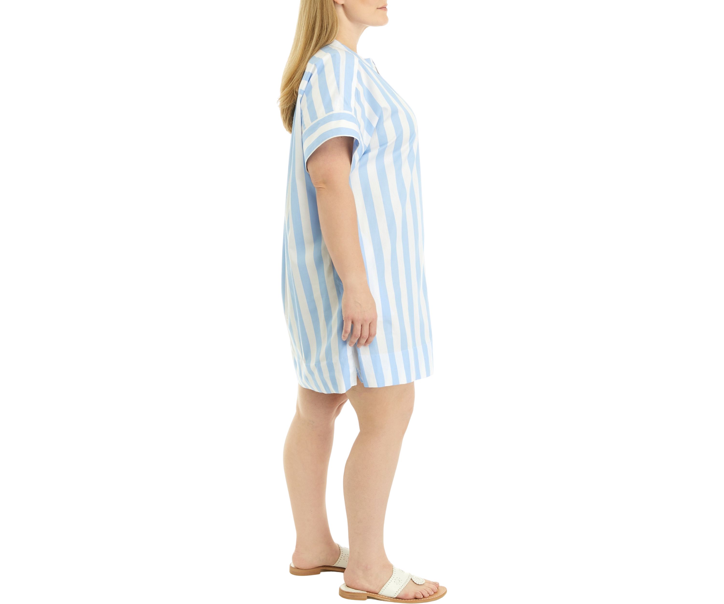 Plus Size Short Sleeve Striped Popover Dress