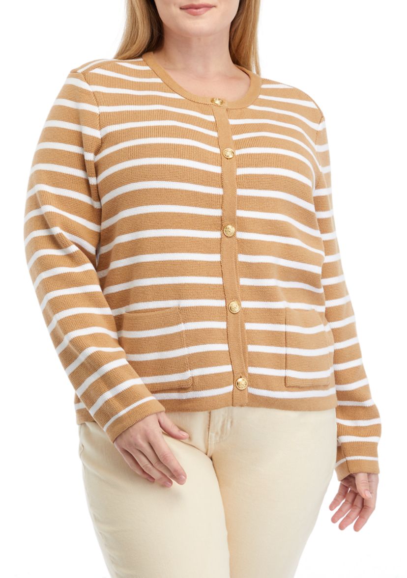 Plus Size Button Cropped Cardigan 