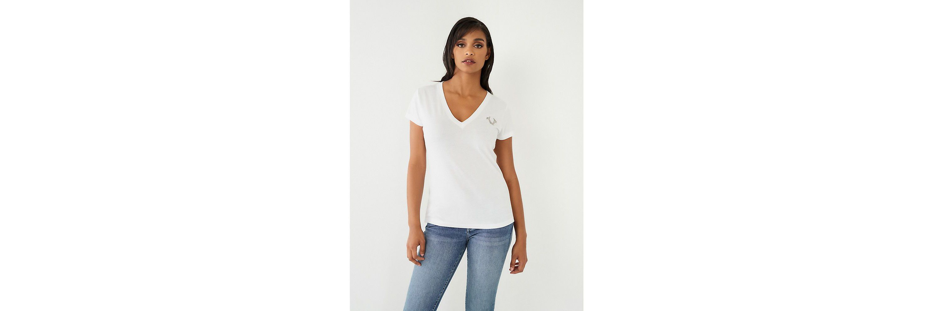 Crystal Buddha Slim V Neck Tee
