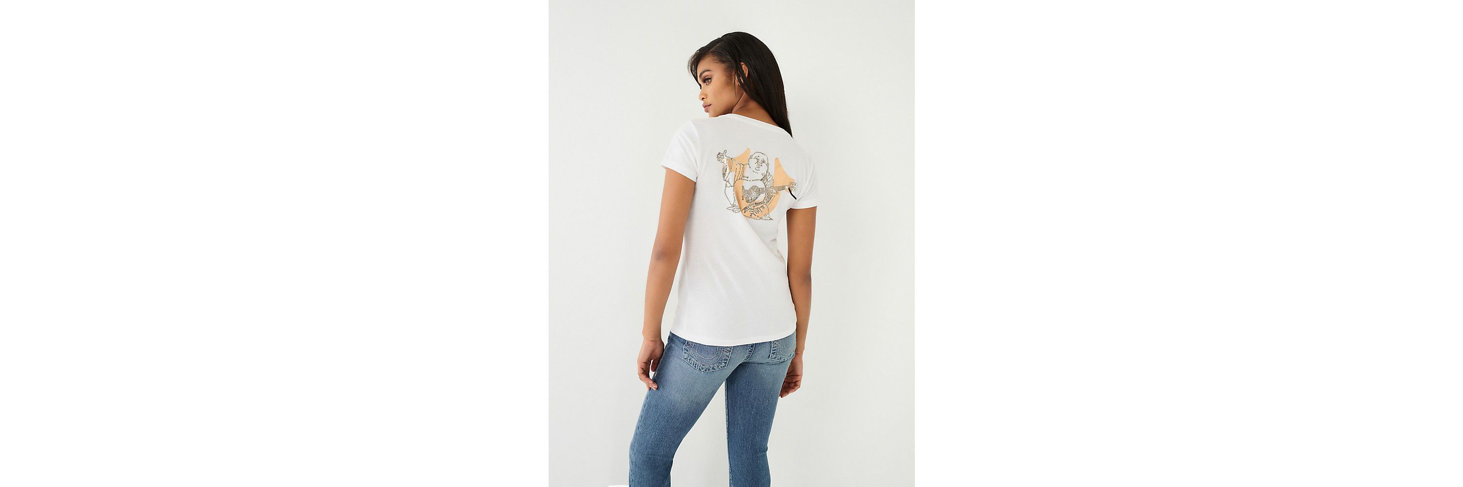 Crystal Buddha Slim V Neck Tee