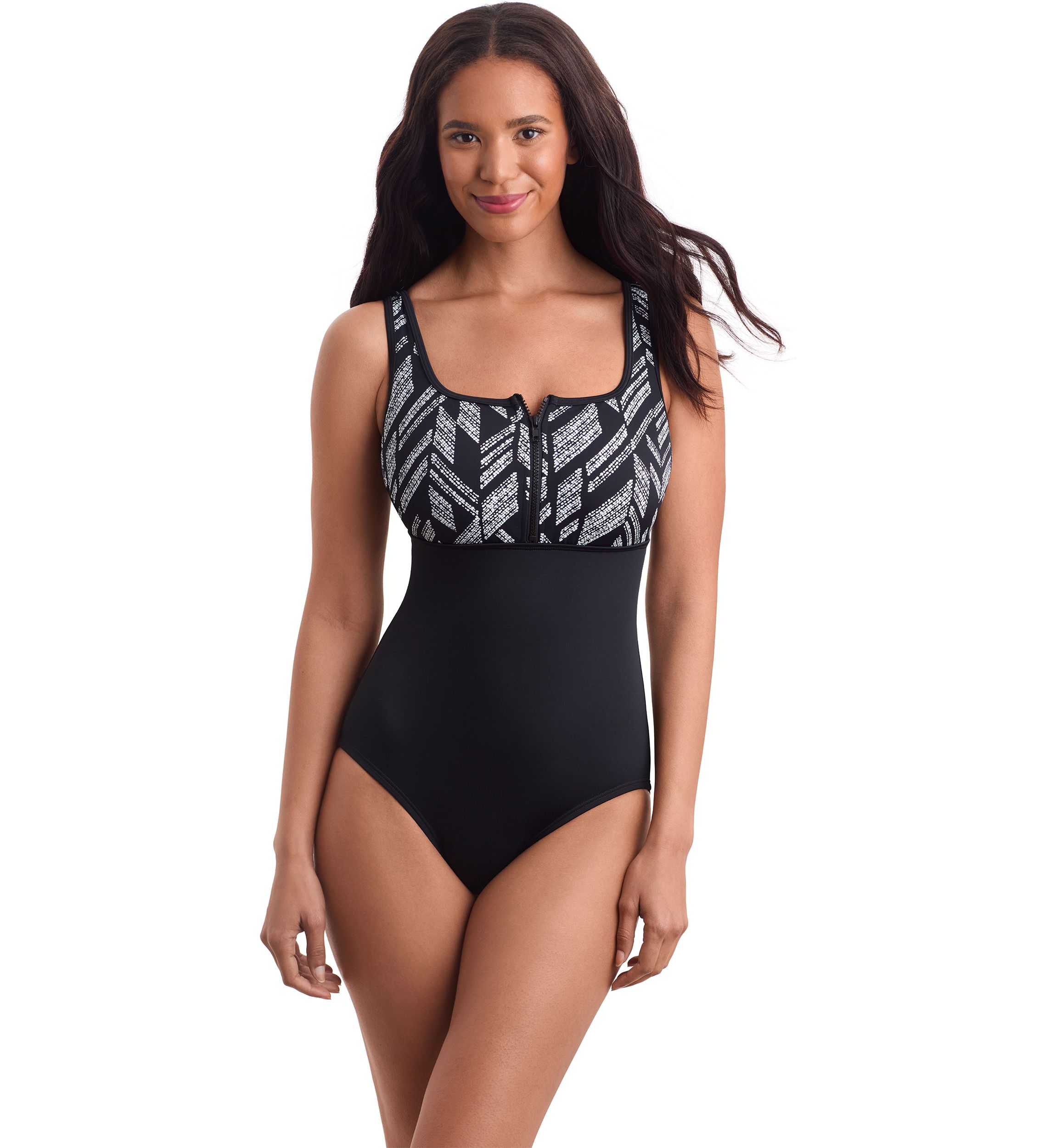 Glazed Skin Scoopneck Zipper Tank One Piece Swimsuit