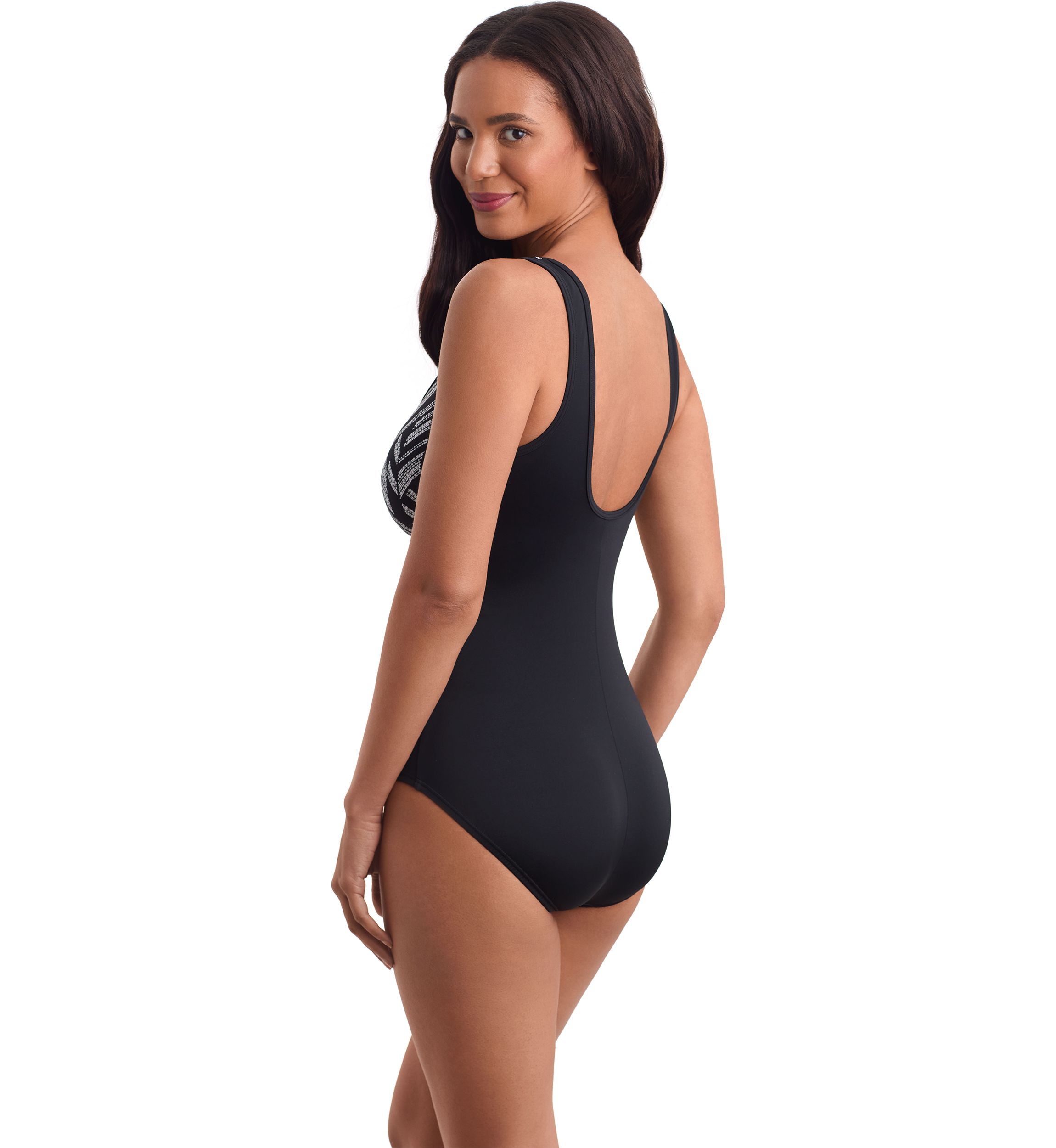 Glazed Skin Scoopneck Zipper Tank One Piece Swimsuit