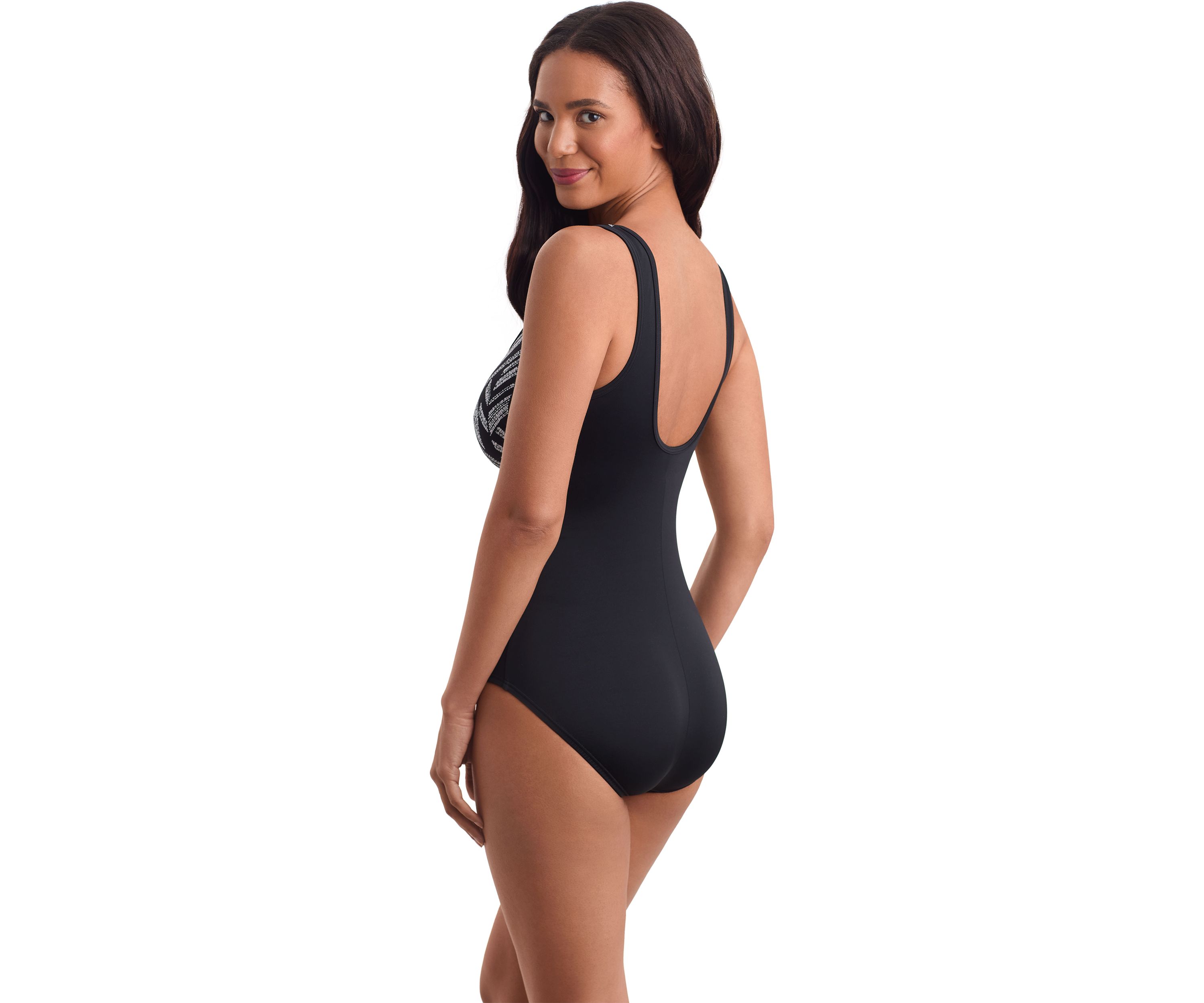 Glazed Skin Scoopneck Zipper Tank One Piece Swimsuit
