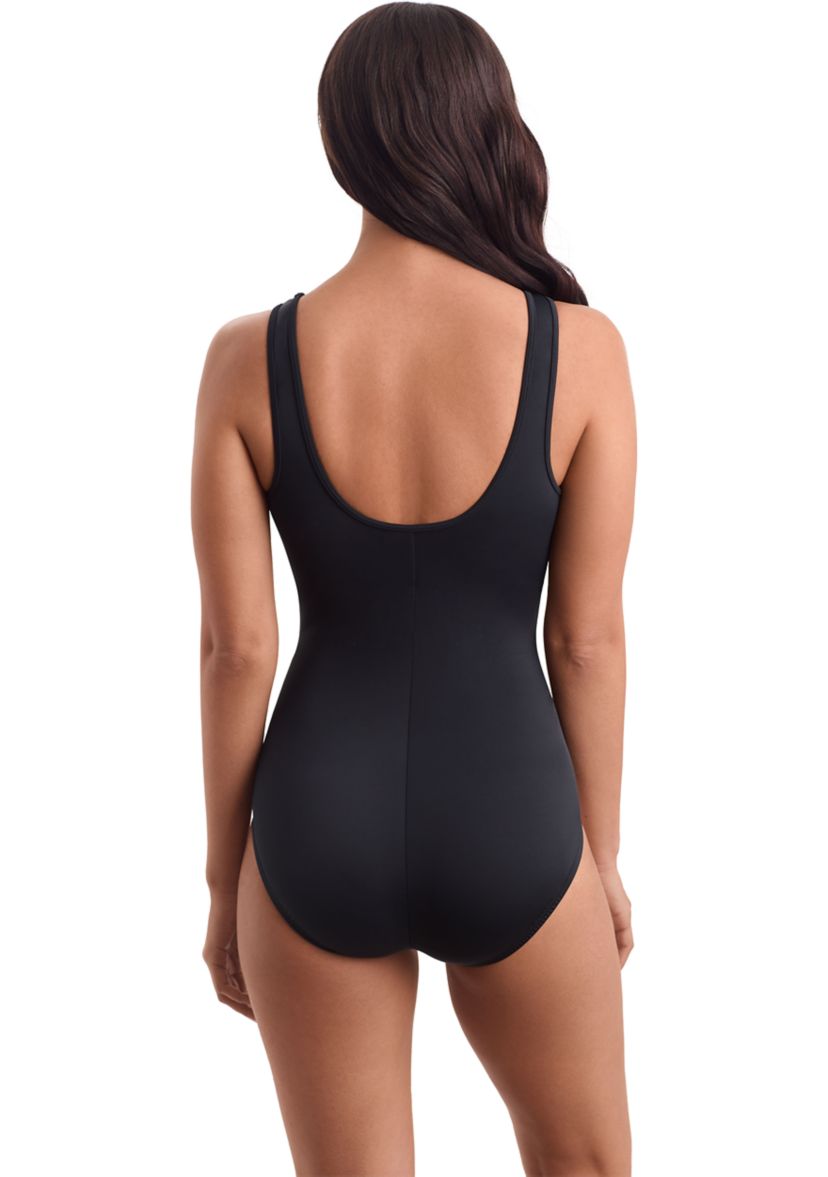 Tribal Stripe Binded High Neck Tank One Piece Swimsuit
