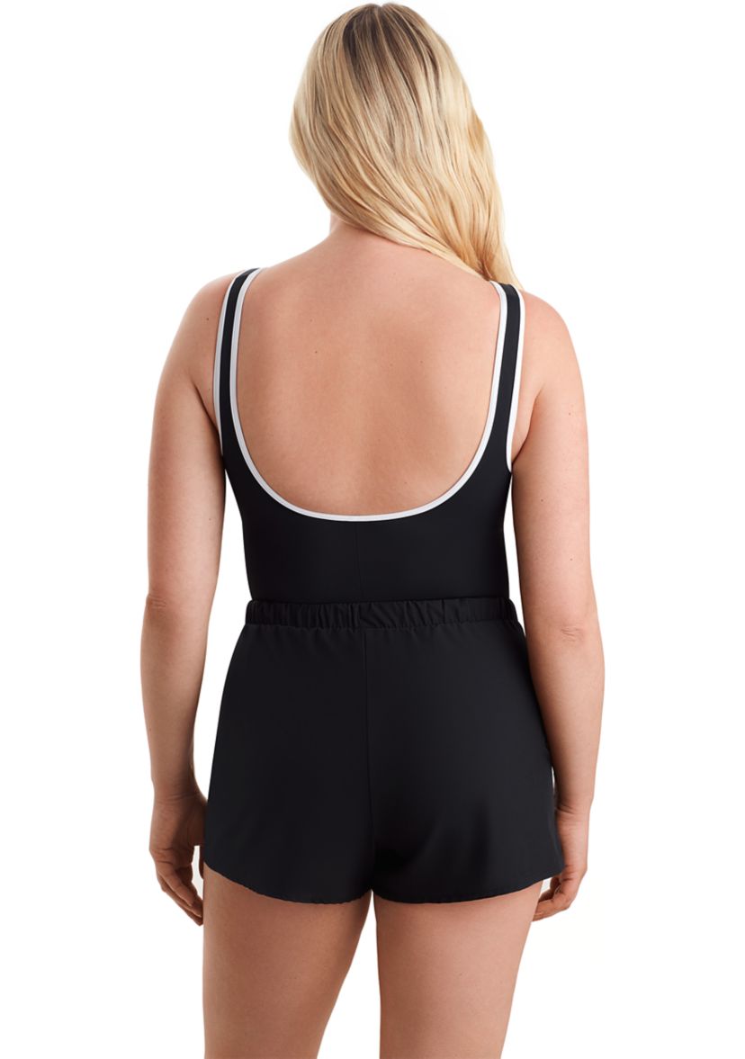 Shirred Zipper Runaround One Piece Swimsuit 
