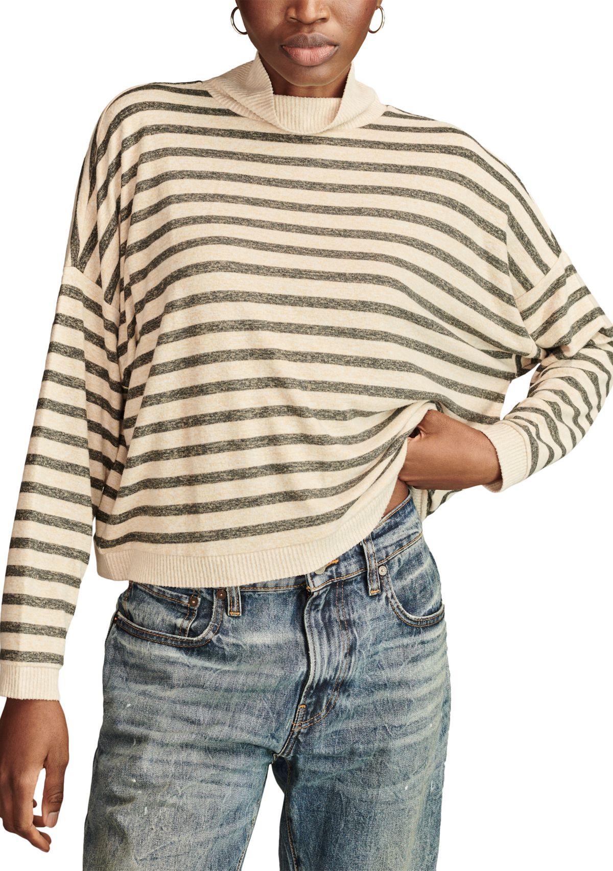 Womens Cloud Stripe Mock Neck Top 