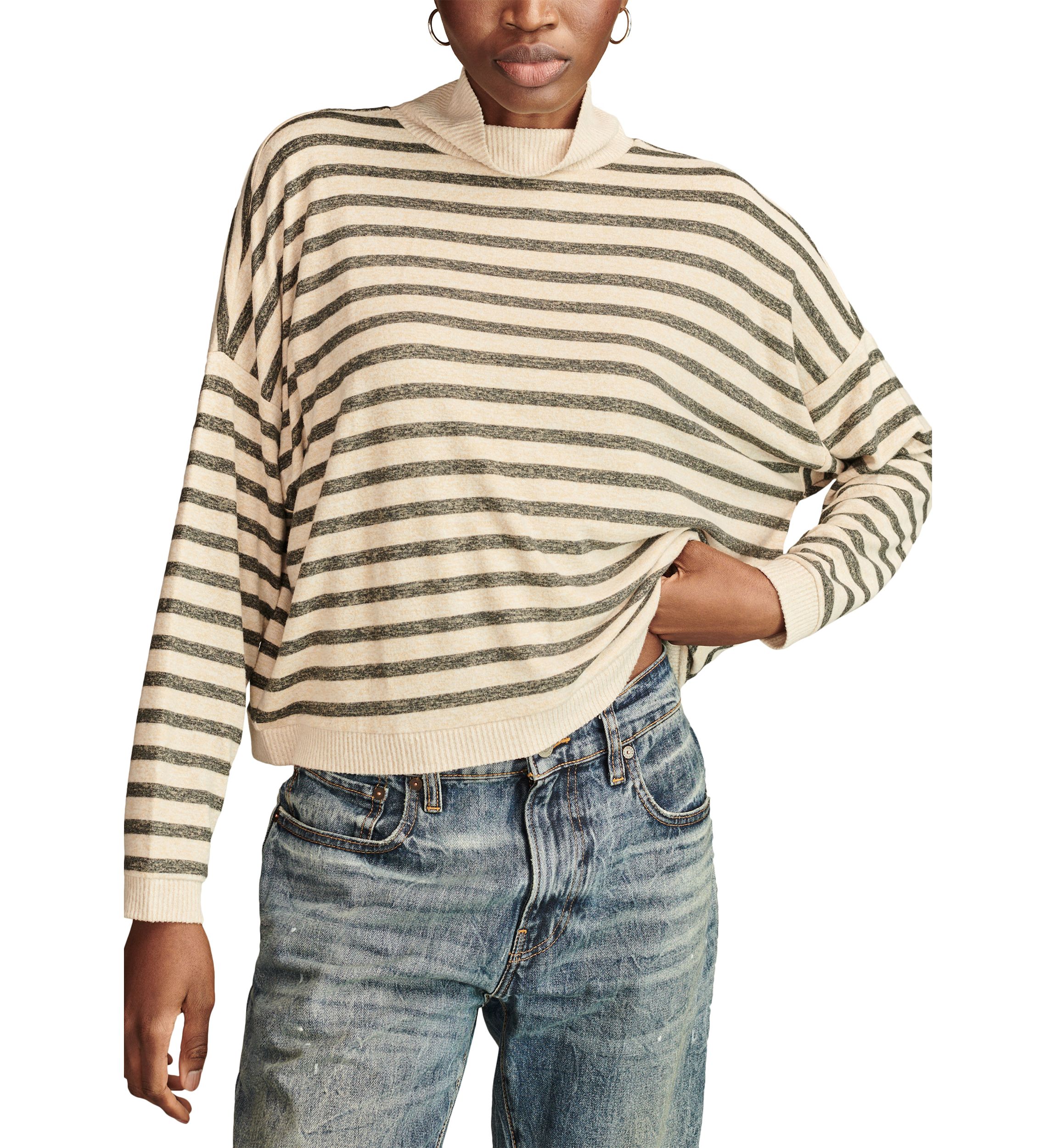 Womens Cloud Stripe Mock Neck Top 