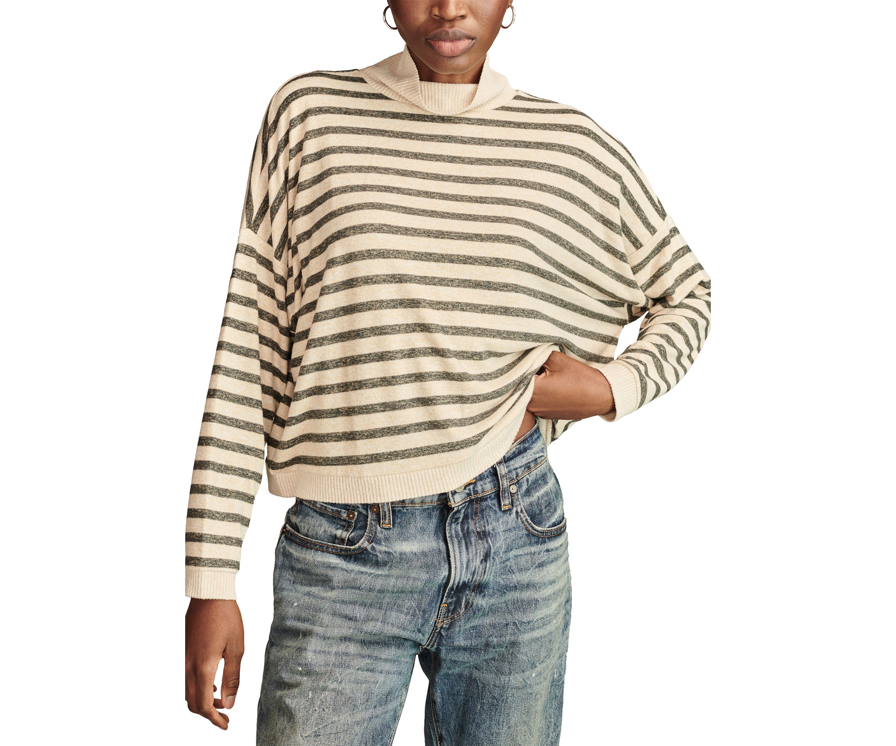 Womens Cloud Stripe Mock Neck Top 