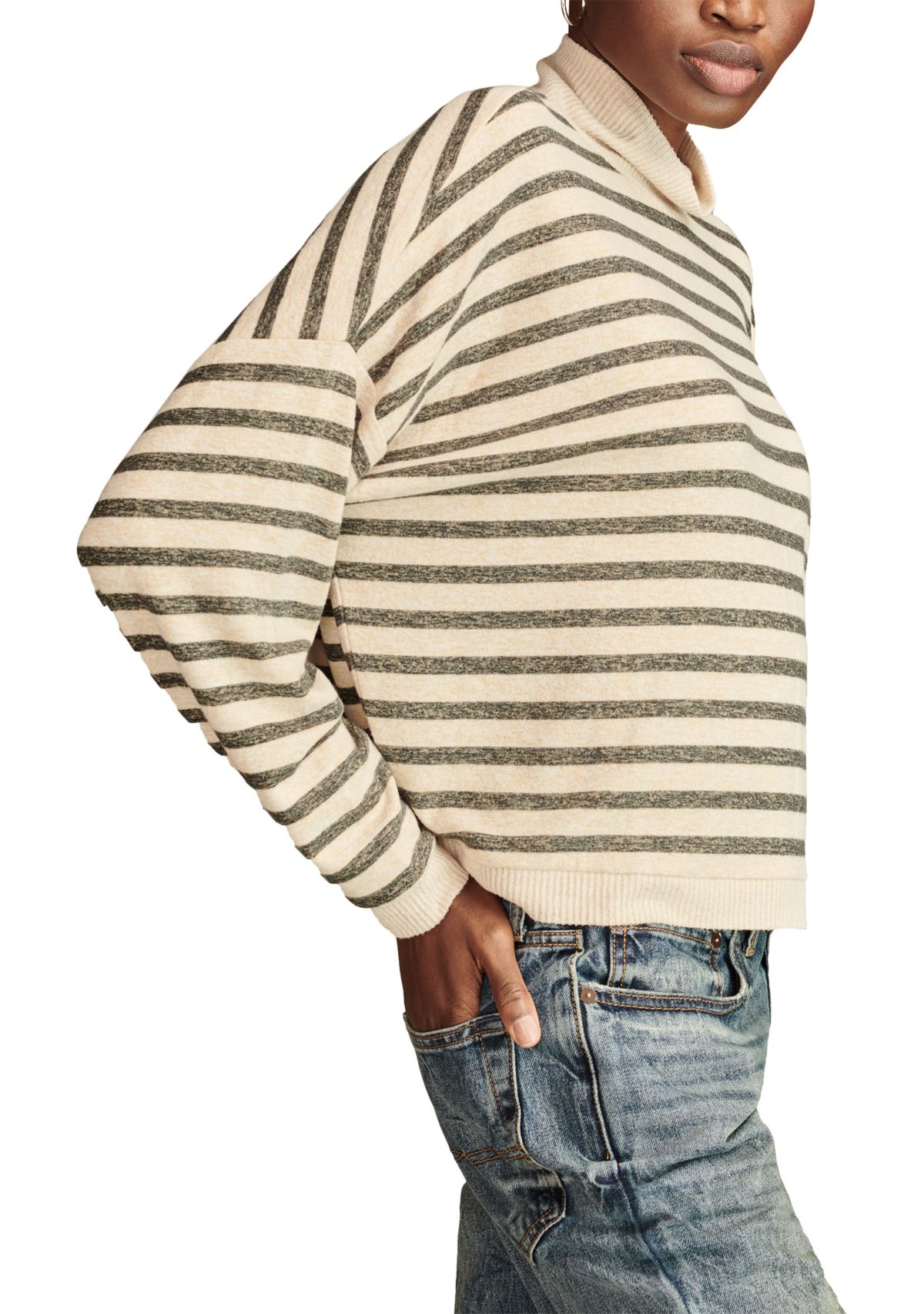 Womens Cloud Stripe Mock Neck Top 