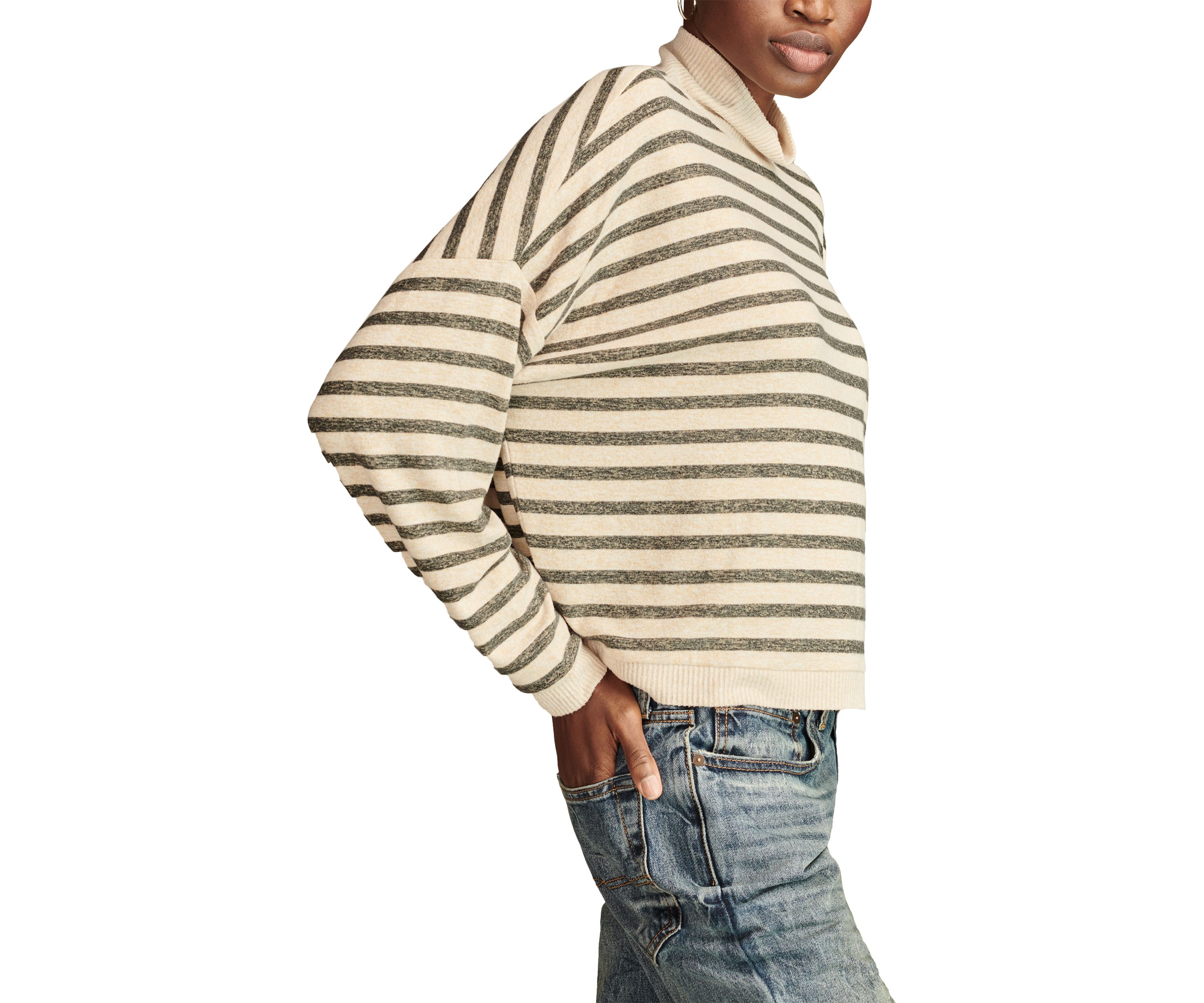 Womens Cloud Stripe Mock Neck Top 