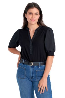 Seven7 Women's MIX MEDIA HENLEY, Black, XL