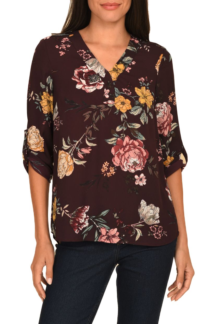 3/4 Sleeve V-Neck Blouse