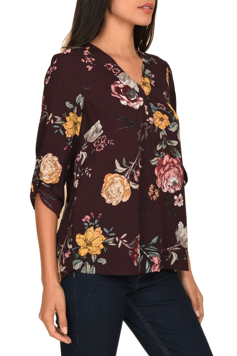 3/4 Sleeve V-Neck Blouse