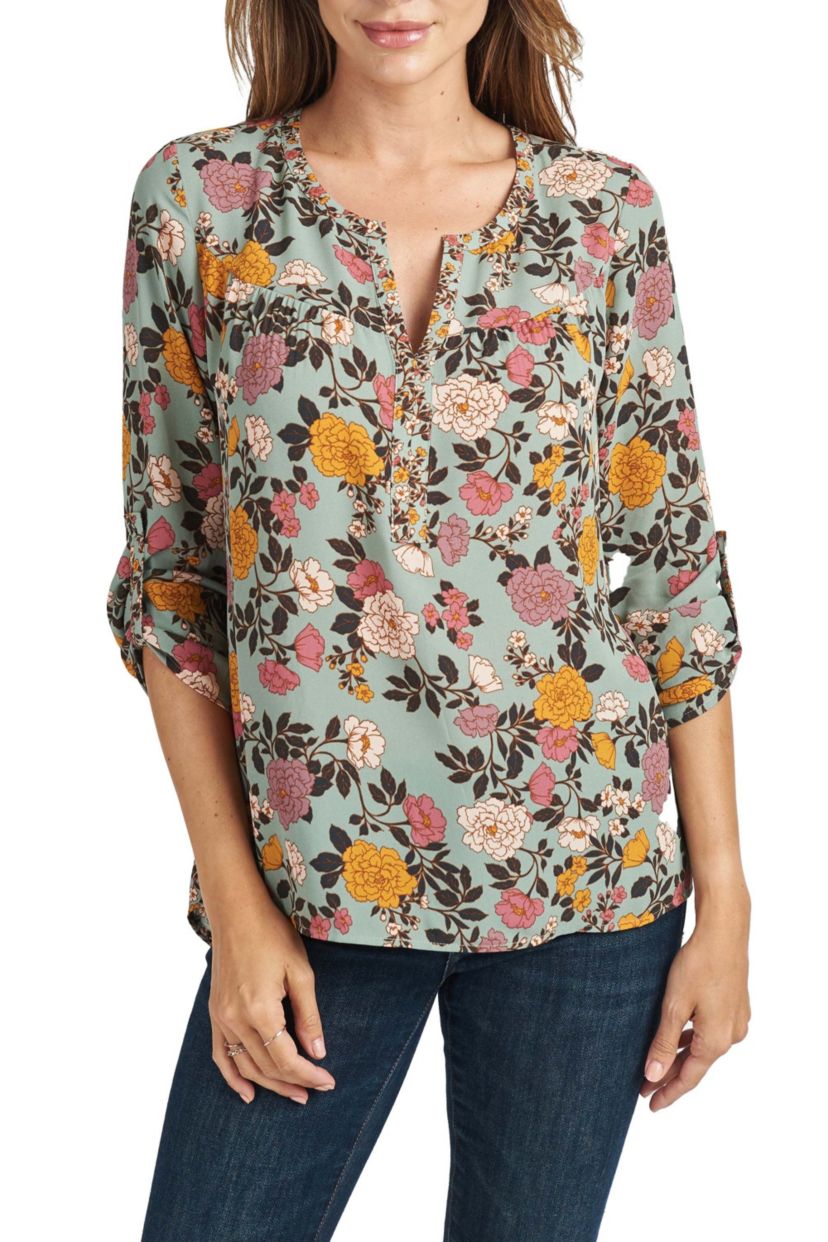 3/4 Roll Tab Sleeve Tunic Top