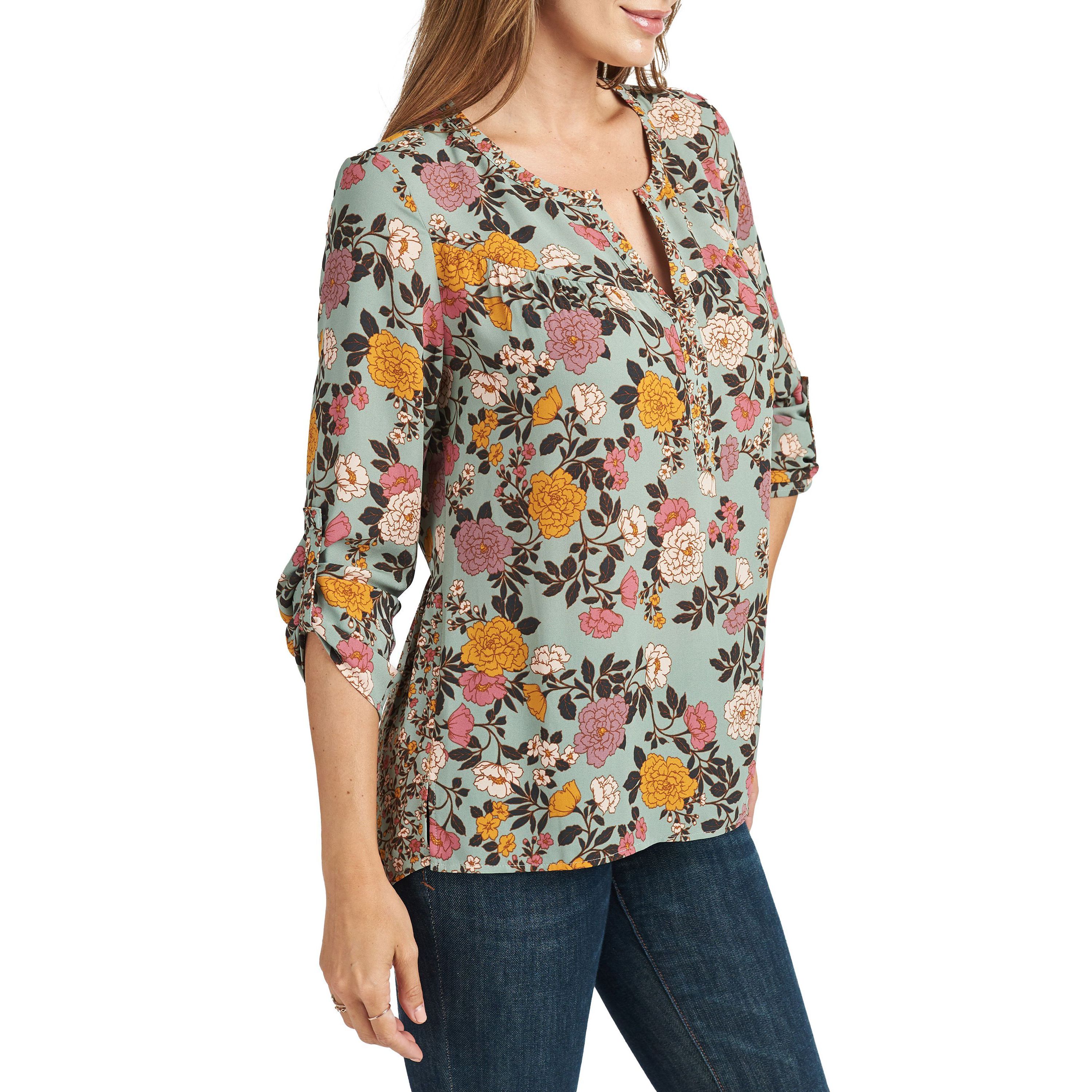3/4 Roll Tab Sleeve Tunic Top