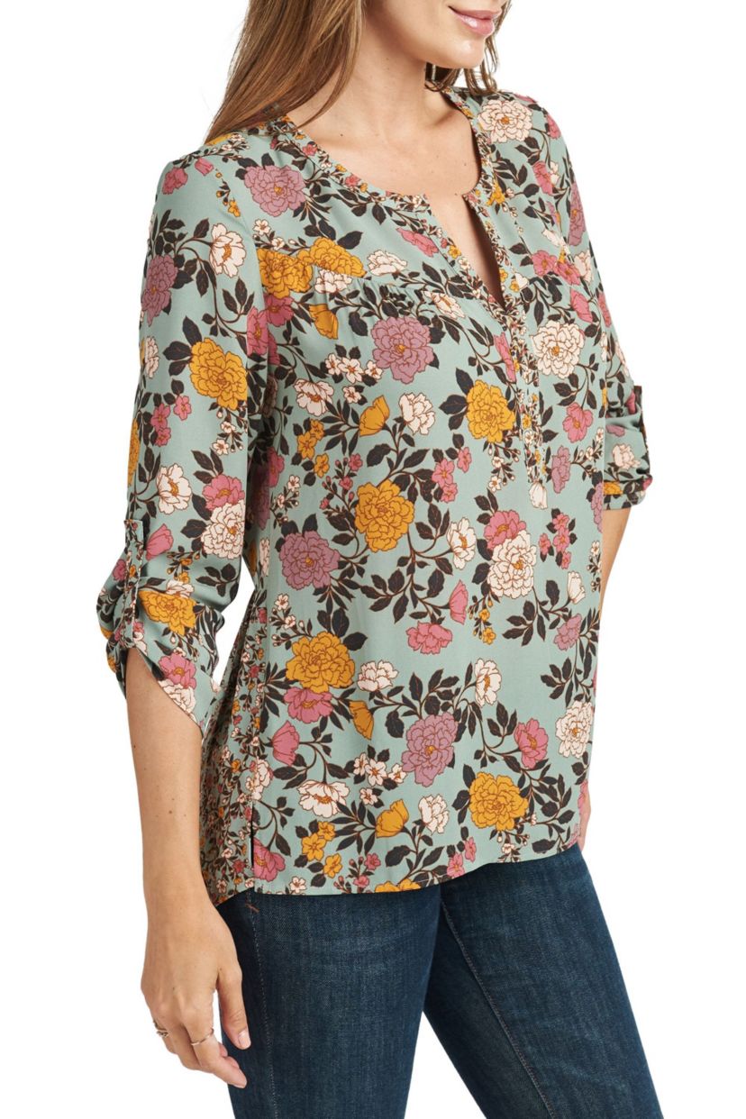 3/4 Roll Tab Sleeve Tunic Top