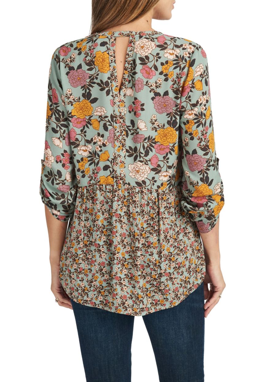 3/4 Roll Tab Sleeve Tunic Top