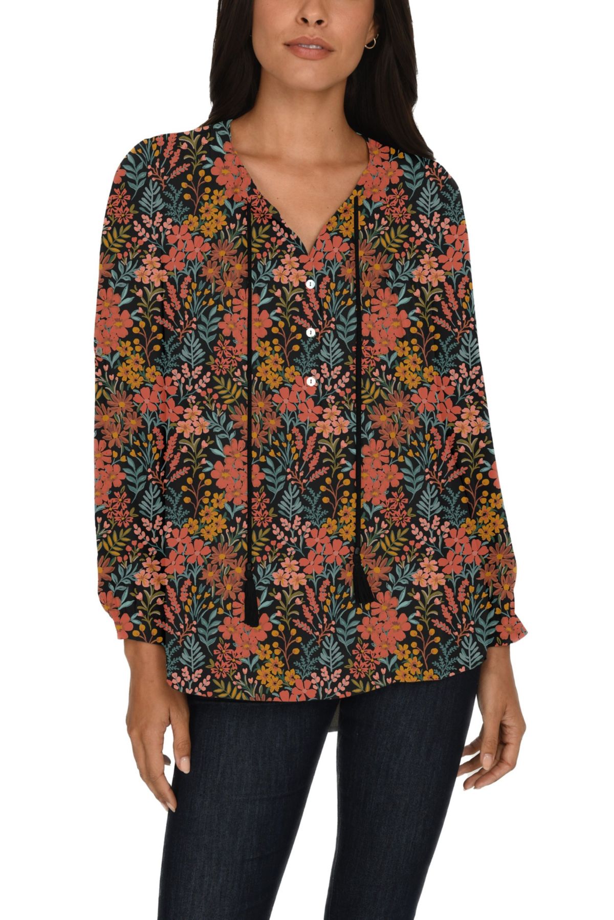 Long Sleeve Tassel Woven Top
