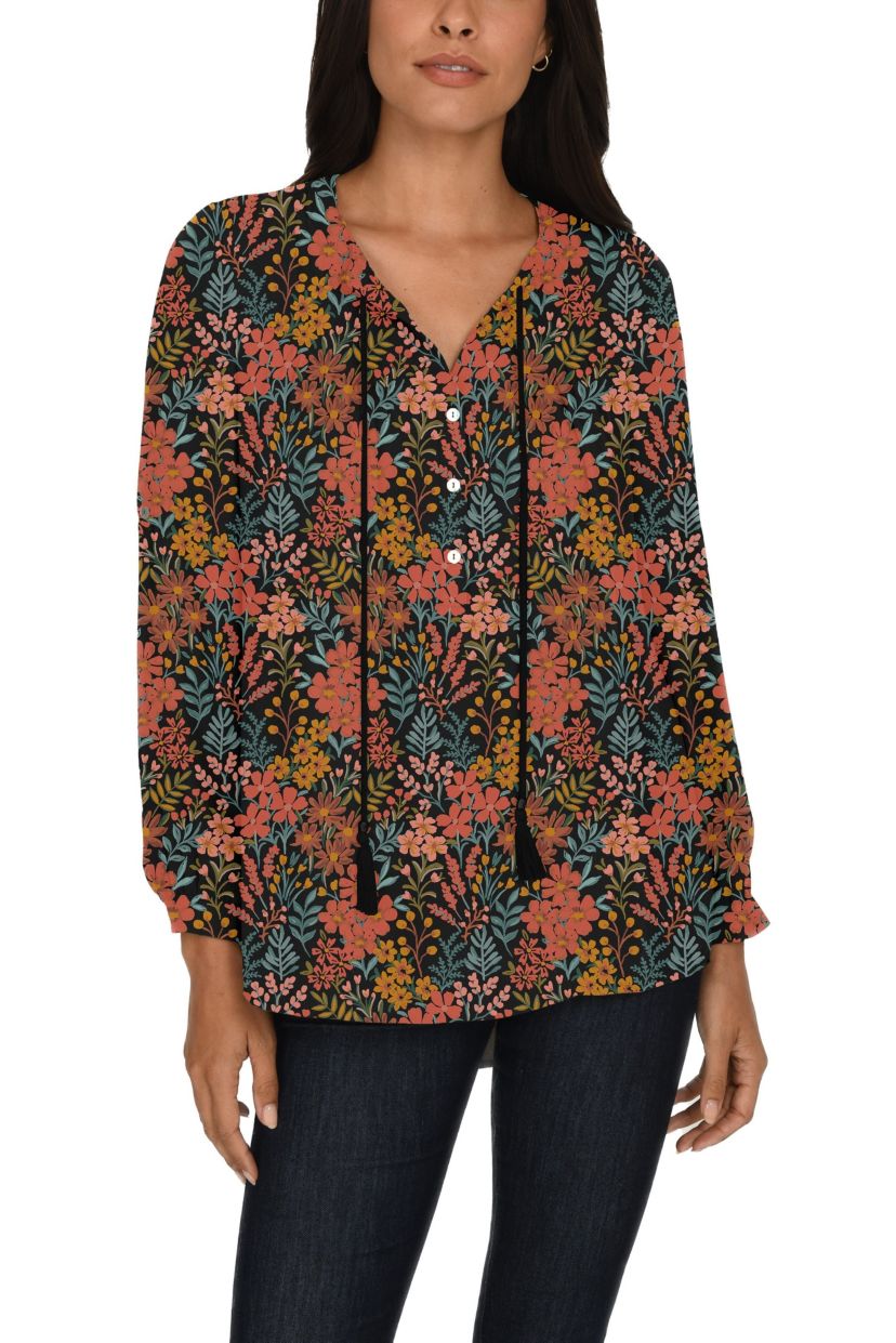 Long Sleeve Tassel Woven Top