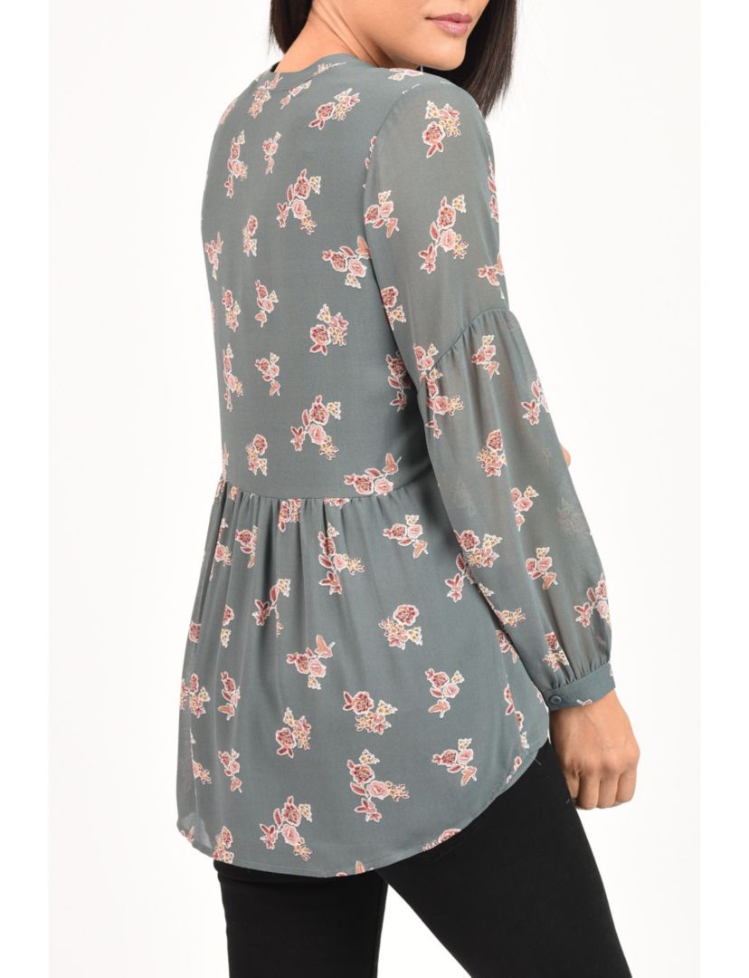 Long Sleeve Top Blouse with Bow-Tie Neck