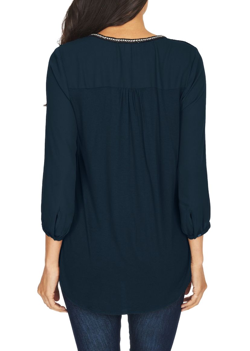 3/4 Sleeve Top with Split Neck and Tassels