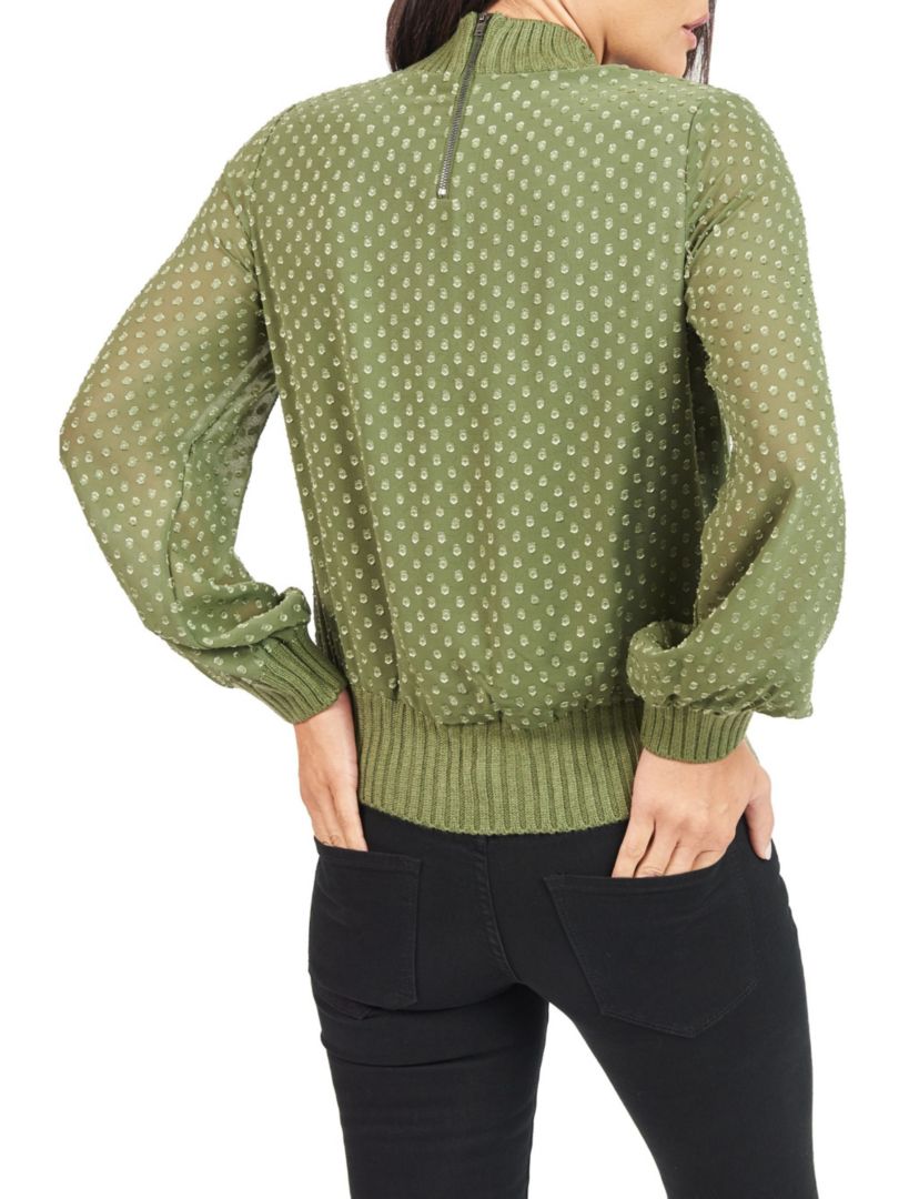 Swiss Dot Sheer Turteneck Blouse Top
