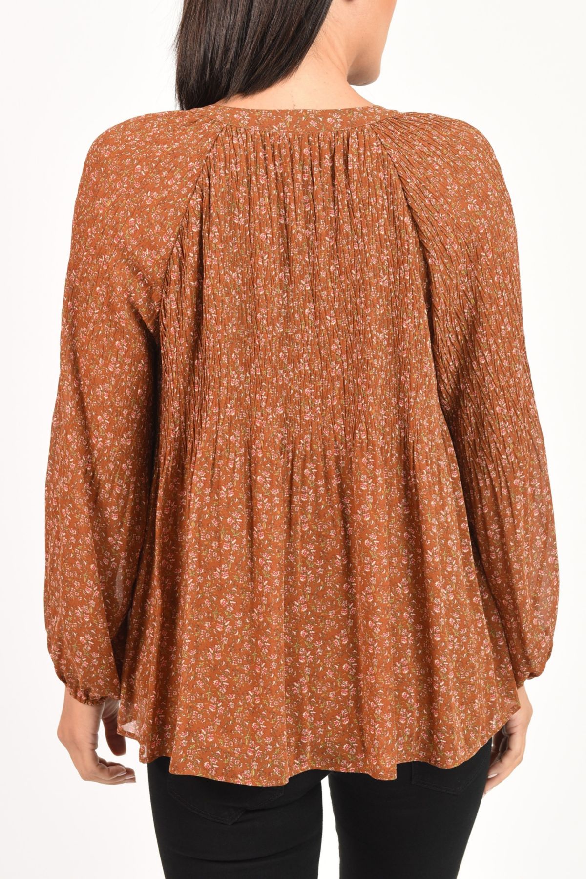 Shirred Blouse with Gathered Long Sleeves