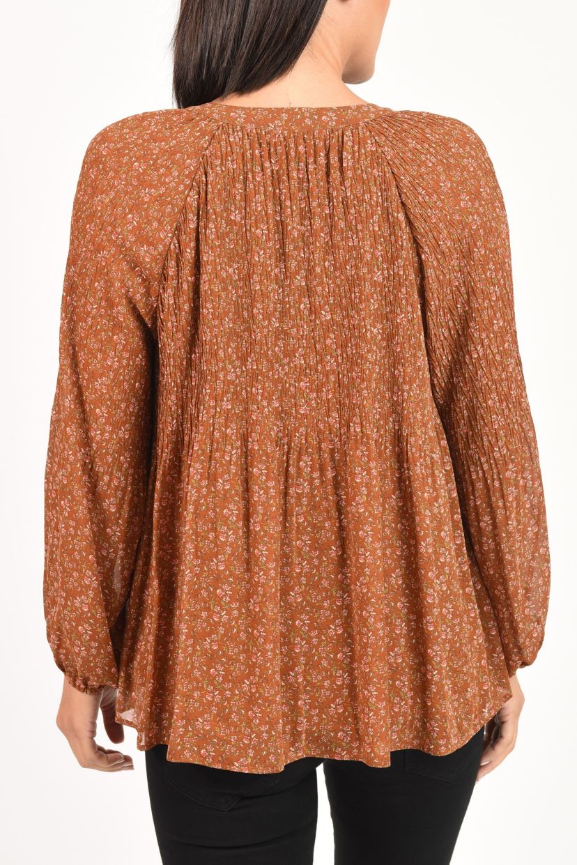 Shirred Blouse with Gathered Long Sleeves