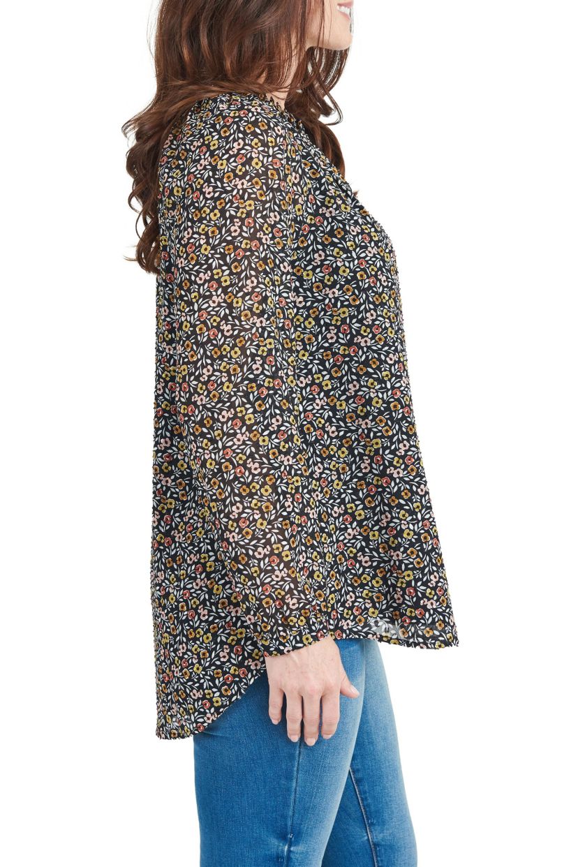 Sheer Long Sleeve Tunic Top with Ruffle Collar