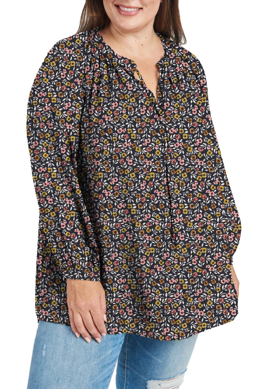 Sheer Long Sleeve Tunic Top with Ruffle Collar (Plus Size)