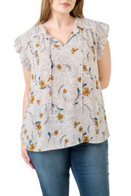 DR2 by Daniel Rainn Women's Sleeveless Patchwork Top with Ruffles (Plus Size), Ivory, 4X