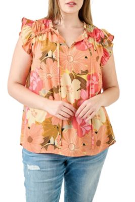 DR2 by Daniel Rainn Women's Sleeveless Patchwork Top with Ruffles (Plus Size)